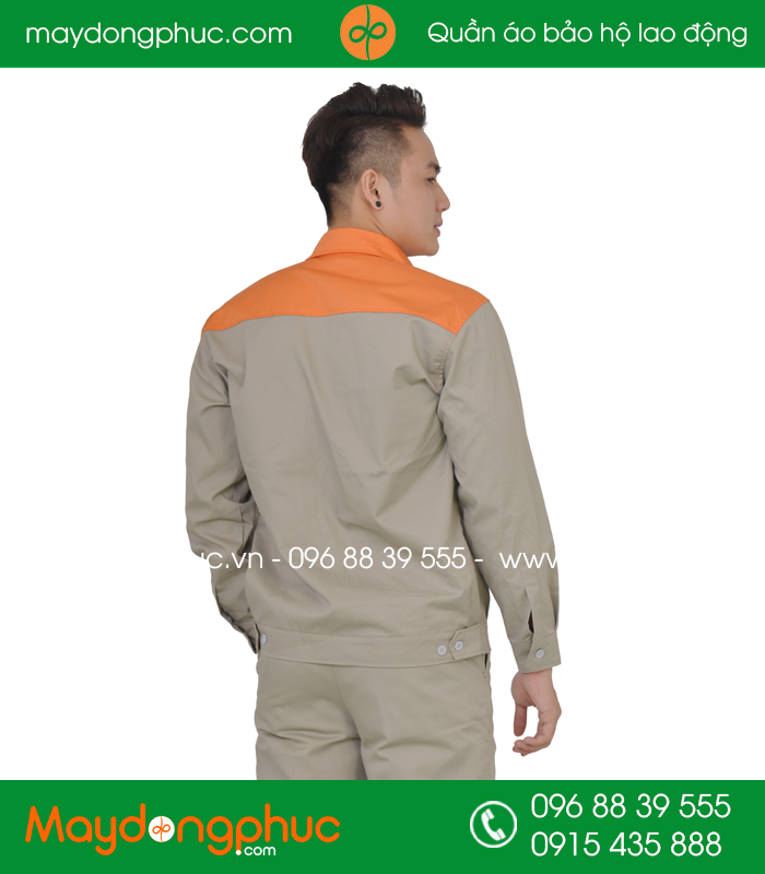 Quần áo công nhân may sẵn màu Ghi phối Cam